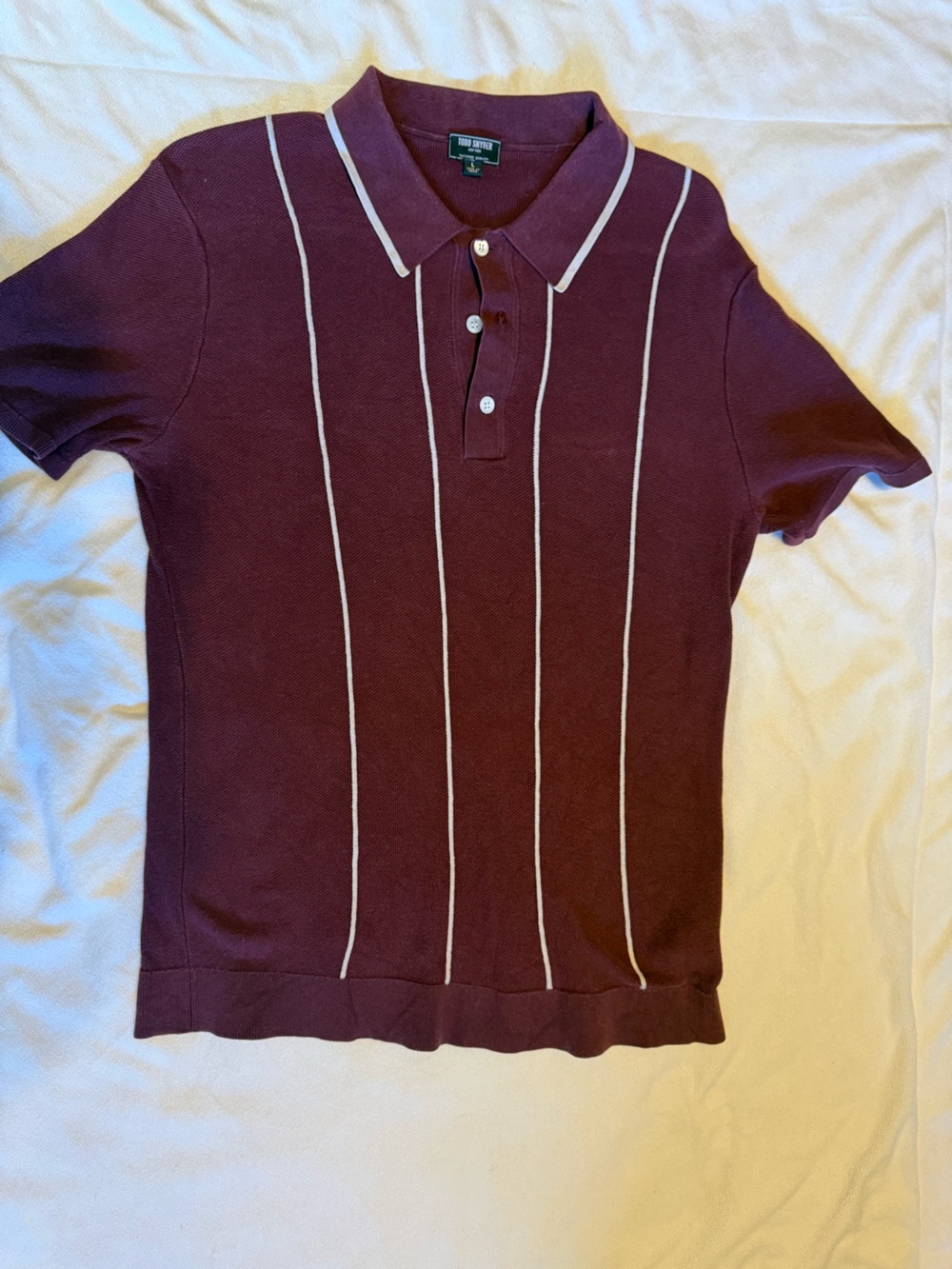 Todd Snyder Burgundy Polo-Style Crewneck Sweater with Cream Stripes